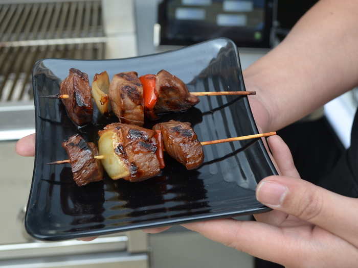 After instructing us once to flip our meat, the smart grill finished up my skewers.