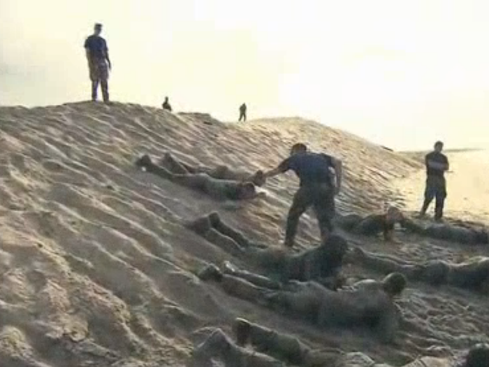 Crawling down sand dunes ...