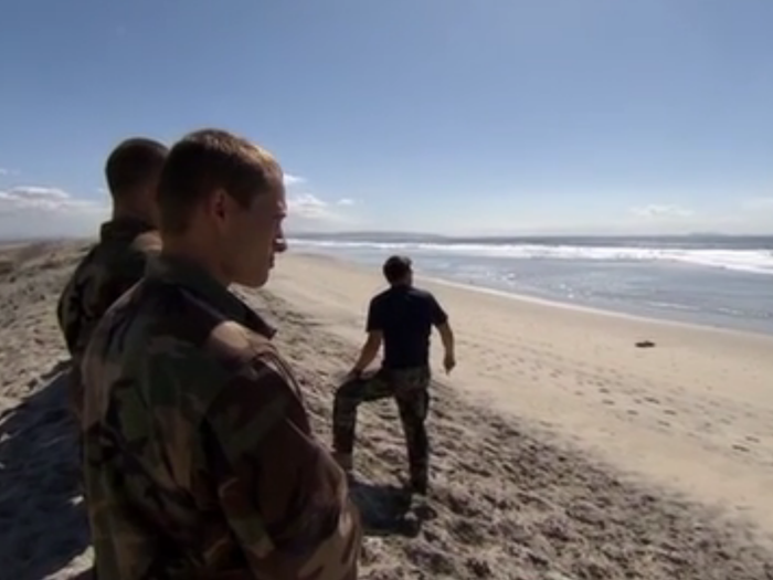 During the fourth week of training, sailors are required to complete a surf passage test while battling undertow conditions and rip currents. "The biggest risk is getting rolled up in a wave and hitting your head on the bottom and getting knocked out," said one SWCC instructor.