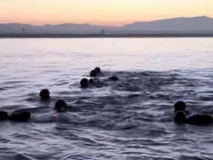 At dawn, the sailors complete the mission and are ordered to swim a mile to shore after 18 hours of torment.