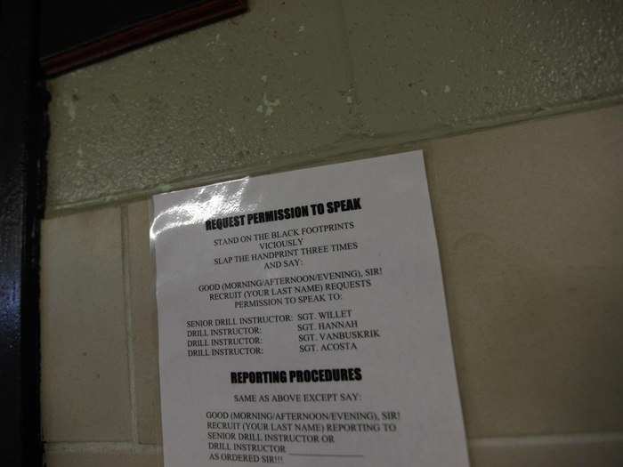 Posted beside the door, in case a nervous recruit forgets, are the precise directions for how to request permission.