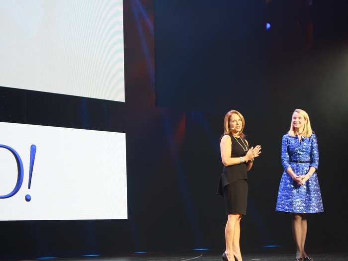 The next day, we attended the Marissa Mayer keynote at the Las Vegas Hotel. And guess what? This time there was NO Wi-Fi at all! Her big guest was new Yahoo employee Katie Couric.