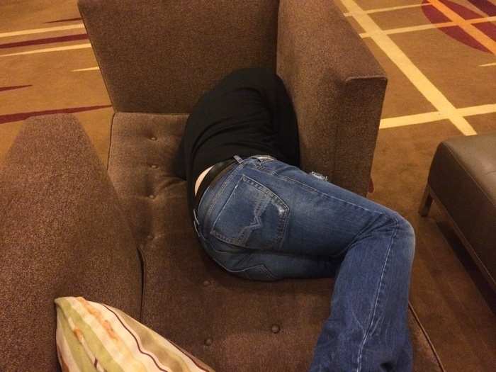 When I got back to my hotel, this guy was passed out on a couch in the lobby.