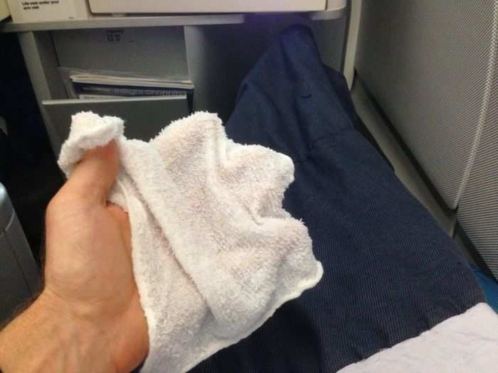 Shortly after takeoff, the hot towel arrives. And it is HOT.