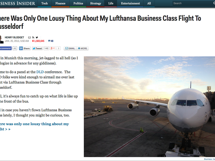 But then my boss, Henry Blodget, posted a slideshow about HIS flight to Munich.