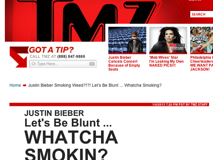 January 4, 2013: Bieber is busted by TMZ for allegedly smoking weed.