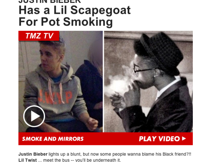 January 8, 2013: But he blames it on his new pal, Lil Twist.