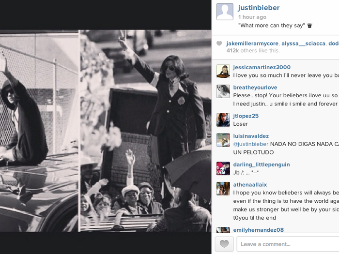 After the incident, Bieber posted this photo comparing himself to "King of Pop" Michael Jackson.