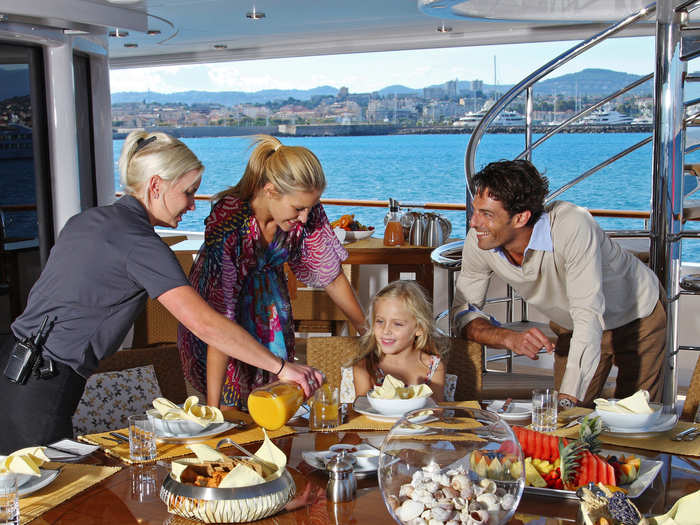 A crew of 15 serves the ship, so you and your guests don