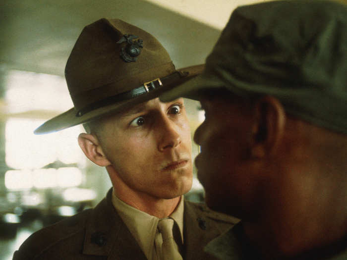 A US Marine drill instructor delivers a severe reprimand to a recruit at Parris Island in 1970. Seventeen thousand Marine recruits are trained every year at Parris Island.