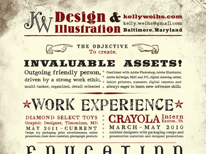 Kelly Weihs created a resume made to look like a Wild West wanted poster.