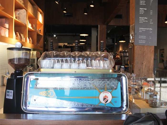 According to Blue Bottle, this restored Faema Urania lever espresso machine dates back to 1958.