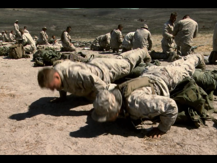 Students who pass do the traditional push-ups with their instructors, yelling, "I ... made it ... I ... made it"