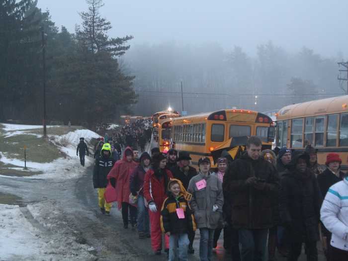 Time to walk or take a bus back to downtown Punxsutawney for breakfast or to the Walmart parking lot where many had parked.