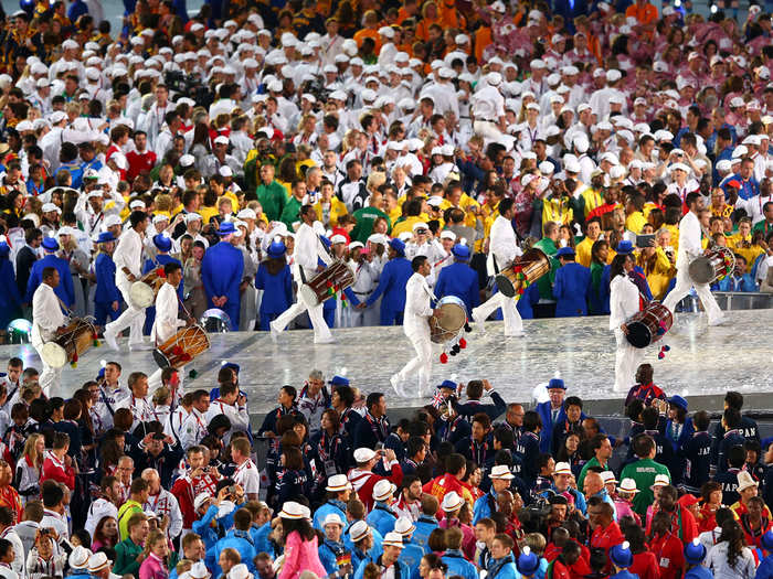 As it turns out, all the athletes are drunk during the Closing Ceremony.