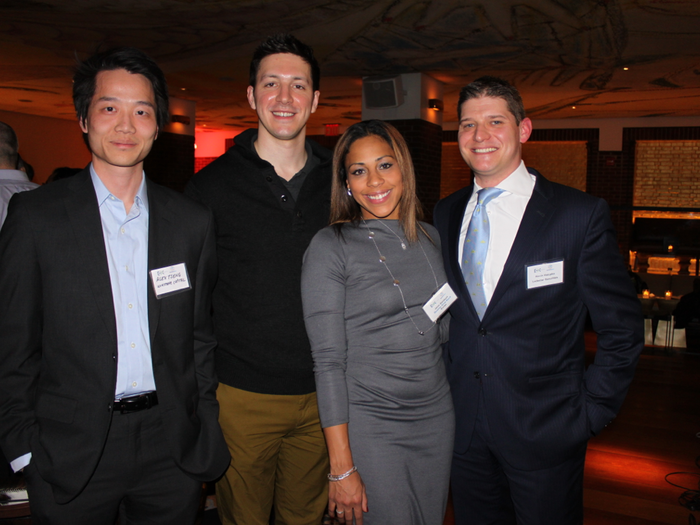 Alex Tseng, Peter Goldstein (quant analyst, Banco Brasil Plural), Jennifer Goldson (vp, Eurex) and Kevin Halupka (founder, Lodestar Securities)