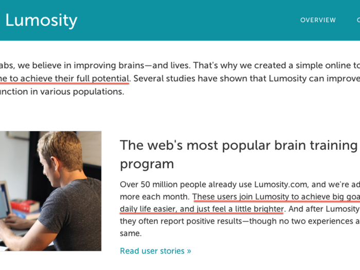 Lumosity promises that it will improve your life quite broadly, but it