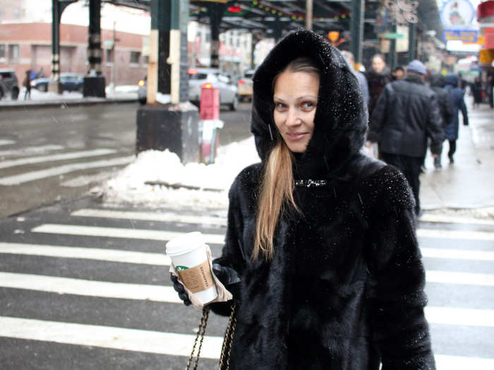 On an icy winter day, most of the women we saw on the street wore hooded, floor-length fur coats. They looked ultra chic.