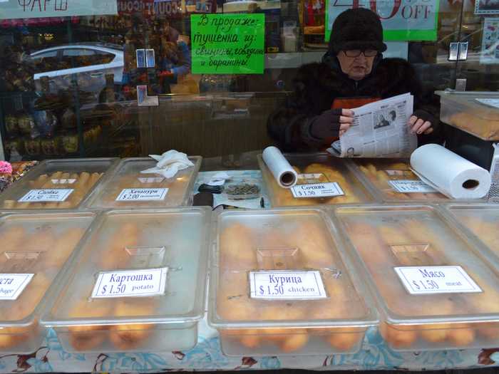 The streets are lined with purveyors of traditional Soviet baked goods.