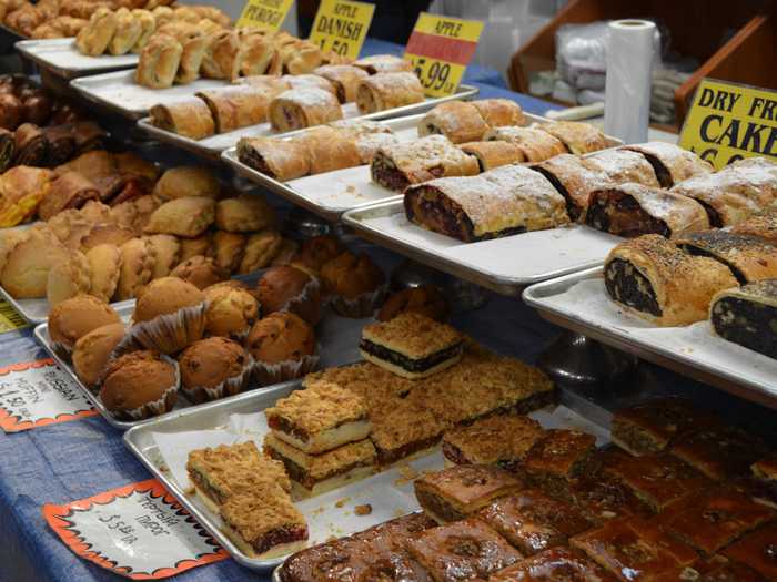 Past the table of dried fruit cake, apple danishes, and pirozhki, we found the very popular, packaged wafer cookies and hard candies.