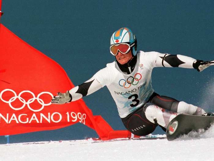 The 1998 Winter Olympics in Nagano were the first to feature snowboarding. Canadian Ross Rebagliati won the first snowboarding gold medal, during this Giant Slalom run.