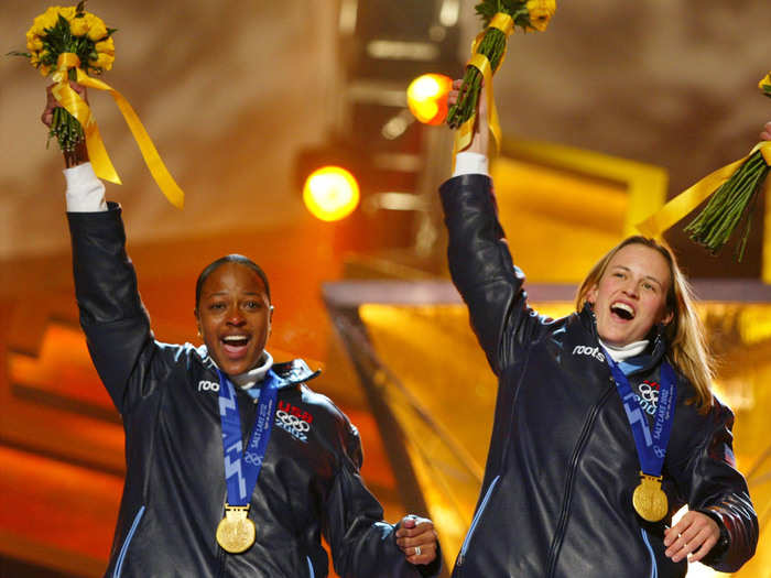 Vonetta Flowers (left) and Jill Bakken won the first women