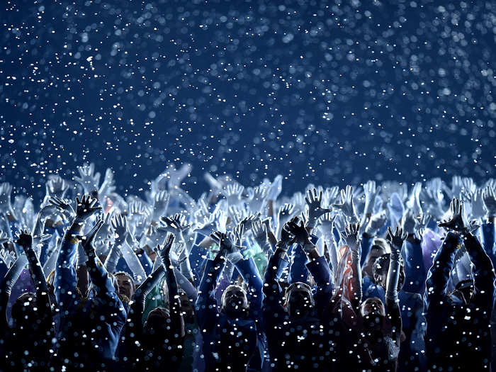 A group of dancers during a tribute to "War & Peace"