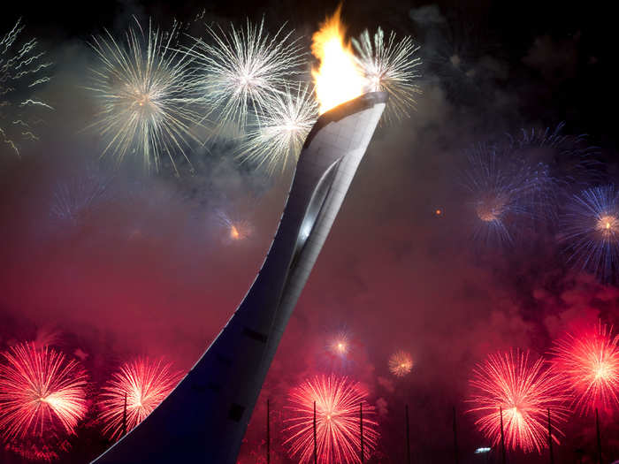 The Olympic cauldron, on fire.