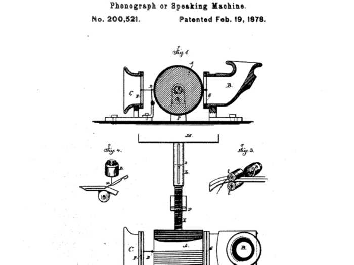 PHONOGRAPH: The phonograph recorded and reproduced audible sounds first using paraffin paper and then metallic foil on a cylinder. Edison created multiple versions over the years, improving on each model.