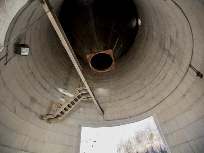 The conveyor belts dump the coal into towers like this, much like a grain silo.