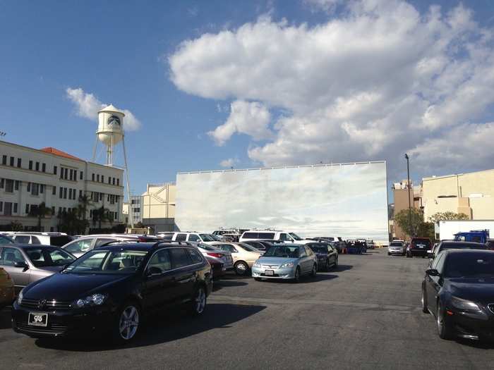 This parking lot can be filled with water to film ocean scenes. It takes 950,000 gallons of water to fill it.