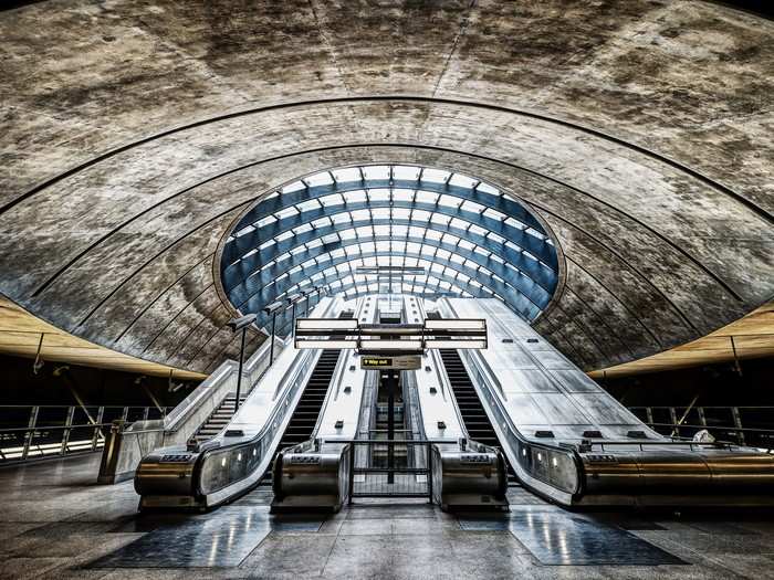 A deserted Canary Wharf tube station in London