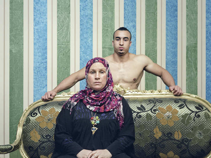 An Egyptian mother and her son pose for a portrait in Cairo.