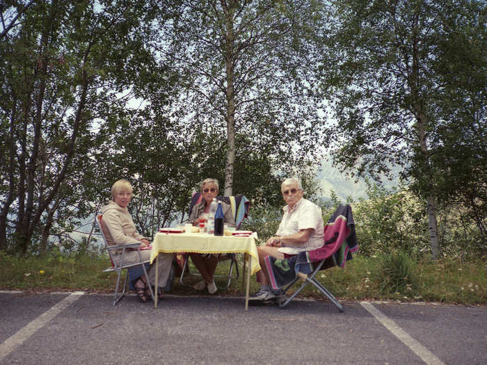 A family eats in the small Northern Italian town of Biella.