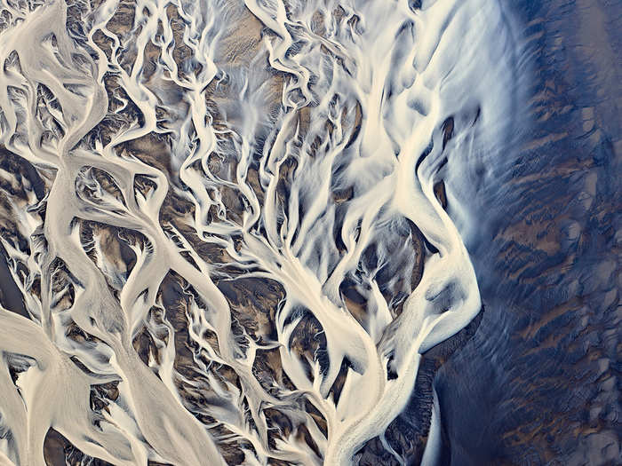 Southern Iceland can be seen from the view of an airplane.