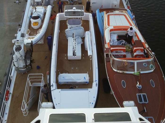 Storing the tenders on the support yacht frees up a lot of space on a mega yacht. Tenders are the speedboats used to ferry passengers to and from the shore and they