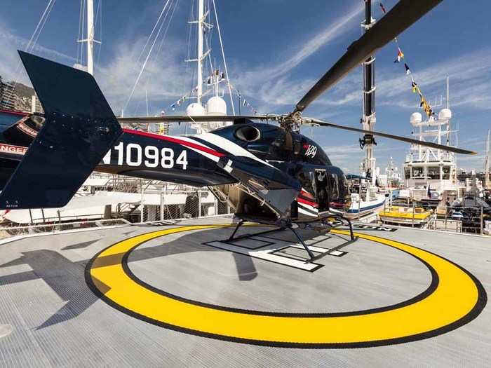 The helipad on the Garcon has plenty of open space around it, making landing quick and easy. When helicopters land on mega yachts, all passengers and outdoor furniture cushions must be inside.