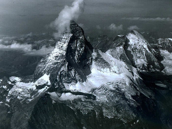 THE ALPS NOW: The Swiss peak, pictured on August 18, 2005, is eroding as a result of melting glacier water at the summit. The water sinks into cracks and creates even bigger fissures after several cycles of freezing and thawing. The disintegration of Matterhorn is anecdotal of the effects of climate change in most of the Alps.