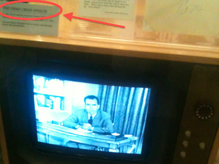 The speech worked — according to Rick Perlstein, NBC got more than 2 million telegrams almost universally sympathizing with Nixon.  But it would come to be forever mocked for its mawkishness as "The Checkers Speech." So the museum calls it the "Fund Speech."