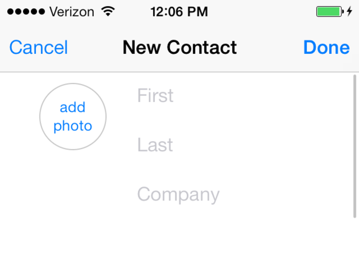 This is what it looks like when you add a new contact.