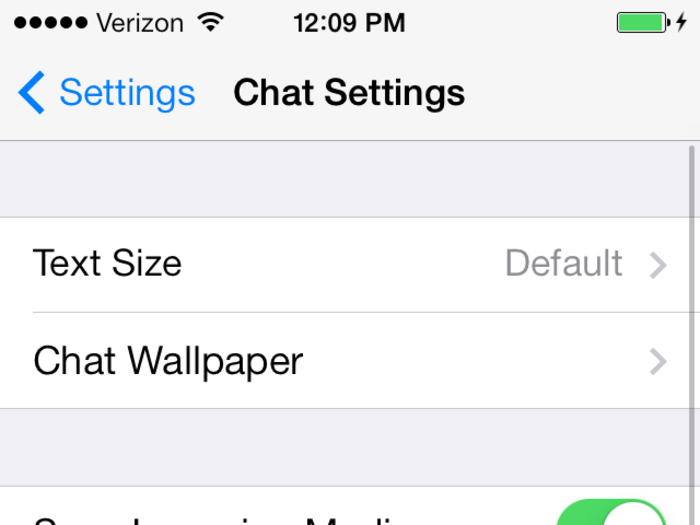 Chat settings lets you change text size and block people.