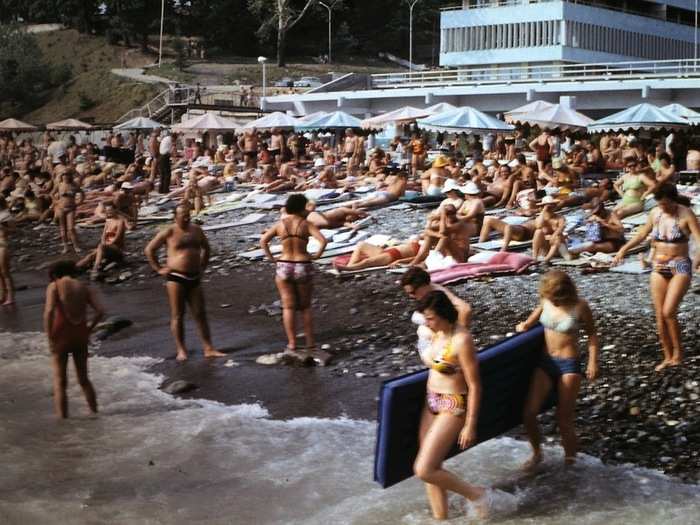 The rocky beach was just as popular then as it is today.