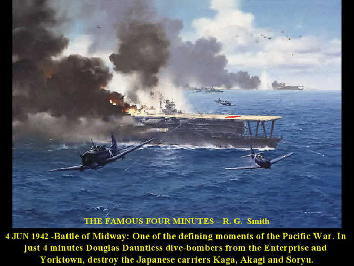 The Battle of Midway was one of the most decisive of the war. Despite the the Japanese having outnumbered the Americans 4:1, the U.S. trounced the Imperial Navy.