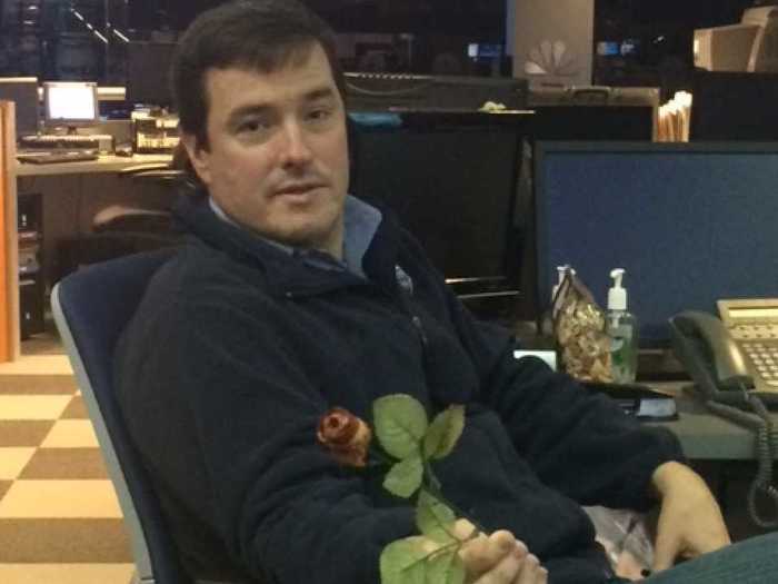 Evening staff Evening assignment editor Tom Rotunno shows off his rose for V-day, made out of bacon. We didn