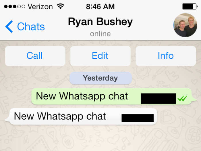 WhatsApp lets you send a variety of messages to people. Use the microphone on the bottom to send a voice message. The arrow icon on the left lets you send photos or videos.