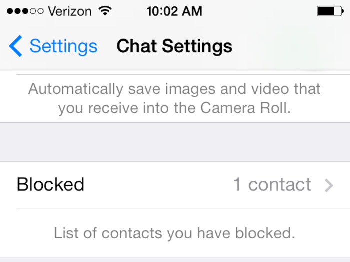 In chat settings, you can block a contact or save your chats to iCloud.