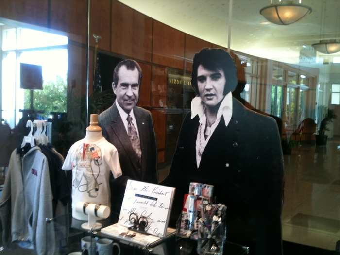 Like any self-respecting museum, the first thing you see is the gift shop. Bostock says Nixon-Elvis memorabilia is usually the hottest item.