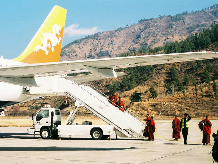 Monks use the airport as well, perhaps to visit Bhutan