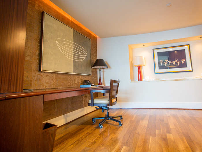 Close by is a desk, where you can get any work done or call the front desk.