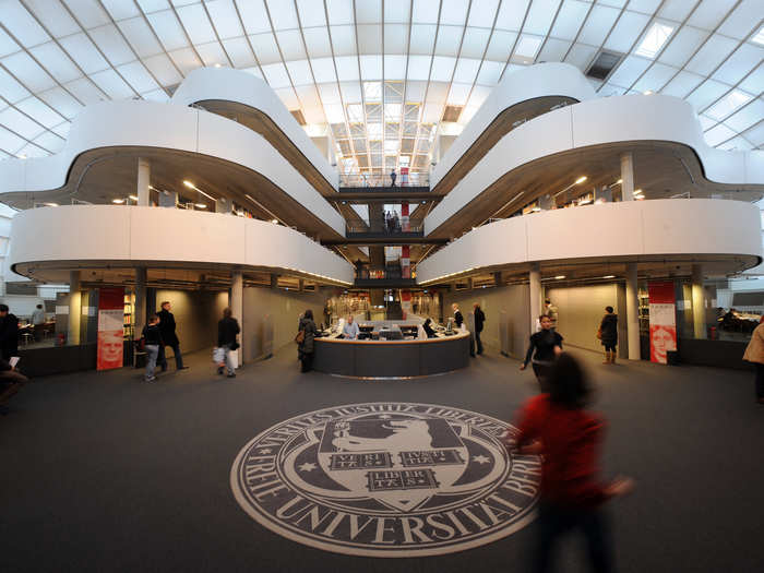 The Philologische Bibliothek at the Freie Universitat in Berlin is a large glass sphere meant to take on the shape of a brain. The library is the newest building on campus, having opened in 2005, and merges the previously separate libraries of various humanities subjects.